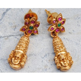 Floral Stud Temple Dangler Earrings